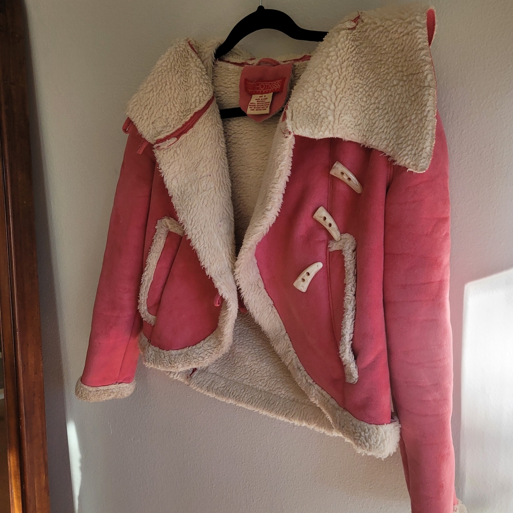Y2K Early 2000s Classic Hot Kiss Pink Faux-Shearling Jacket with Cream Sherpa